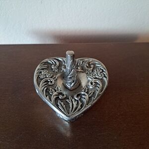 Vtg Silver Plated Godinger Silver 1992 Heart Shaped Ring Holder Floral Print